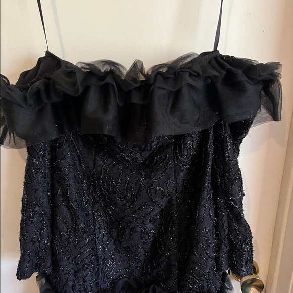 NWT Camila Coelho Suzette Off Shoulder Mini Dress Size XS Black Tulle Ruffle - Picture 4 of 12